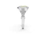 Platinum Fancy Yellow Emerald Cut Halo Diamond Split Shank Pave Ring_8