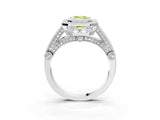 Platinum Fancy Yellow Emerald Cut Halo Diamond Split Shank Pave Ring_9