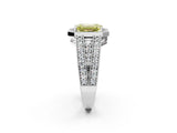 Platinum Fancy Yellow Emerald Cut Halo Diamond Split Shank Ring with Prong Setting_38