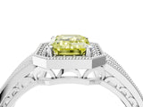 Platinum Fancy Yellow Emerald Cut Halo Diamond Split Shank Ring with Prong Setting_40