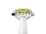 Platinum Fancy Yellow Emerald  Cut Halo Solitaire Engagement Ring with Square Band and Four-Prong Setting_29