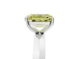 Platinum Fancy Yellow Emerald  Cut Solitaire Engagement Ring with Flat Band and Four-Prong Setting