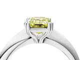 Platinum Fancy Yellow Emerald  Cut Solitaire Engagement Ring with Tapered Band and Four-Prong Setting 4