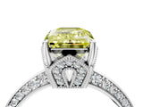 Platinum Fancy Yellow Emerald Cut Solitaire Split Shank Pave Diamond Engagement Ring with Four-Prong Setting_10