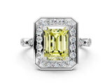 Platinum Fancy Yellow Emerald  Halo Diamond Engagement Ring with Twisted Band and Four-Prong Setting 1