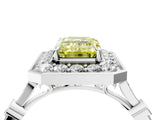 Platinum Fancy Yellow Emerald  Halo Diamond Engagement Ring with Twisted Band and Four-Prong Setting 5