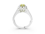 Platinum Fancy Yellow Emerald  Halo Diamond Floral Split Shank Engagement Ring 4