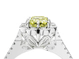 Platinum Fancy Yellow Emerald  Halo Diamond Floral Split Shank Engagement Ring 5