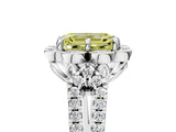 Platinum Fancy Yellow Emerald  Halo Diamond Floral Split Shank Engagement Ring