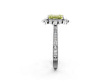 Platinum Fancy Yellow Emerald  Halo Milgrain Pave Diamond Ring with Four-Prong Setting 2