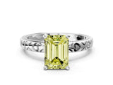 Platinum Fancy Yellow Emerald  Solitaire Diamond Engagement Ring with XO Engraved Band and Four-Prong Setting 1