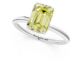 Platinum Fancy Yellow Emerald  Solitaire Diamond Ring with a Classic Band and Four-Prong Setting 2