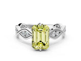 Platinum Fancy Yellow Emerald  Solitaire Twist Band with Leaf Prong Setting 1