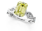 Platinum Fancy Yellow Emerald  Solitaire Twist Band with Leaf Prong Setting 2