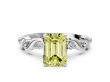Platinum Fancy Yellow Emerald  Solitaire Twisted Band with Prong Setting