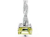 Platinum Fancy Yellow Emerald  Solitaire Twisted Pave Diamond Ring with Four-Prong Setting_6