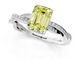 Platinum Fancy Yellow Emerald  Solitaire Twisted Pave Diamond Ring with Four-Prong Setting_7