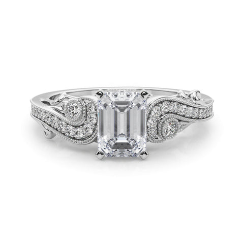 Platinum Fancy Yellow Emerald cut Solitaire with Milgrain Pave Band and Four-Prong Setting 1