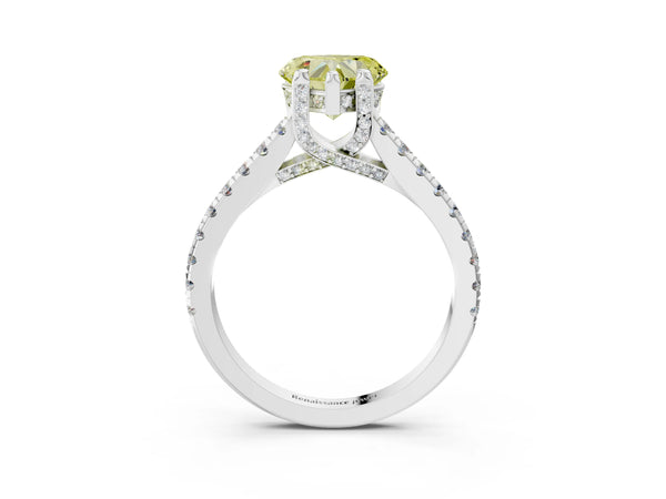 Platinum Fancy Yellow Heart  Brilliant Diamond Solitaire with Pavé Band and Four-Prong Setting