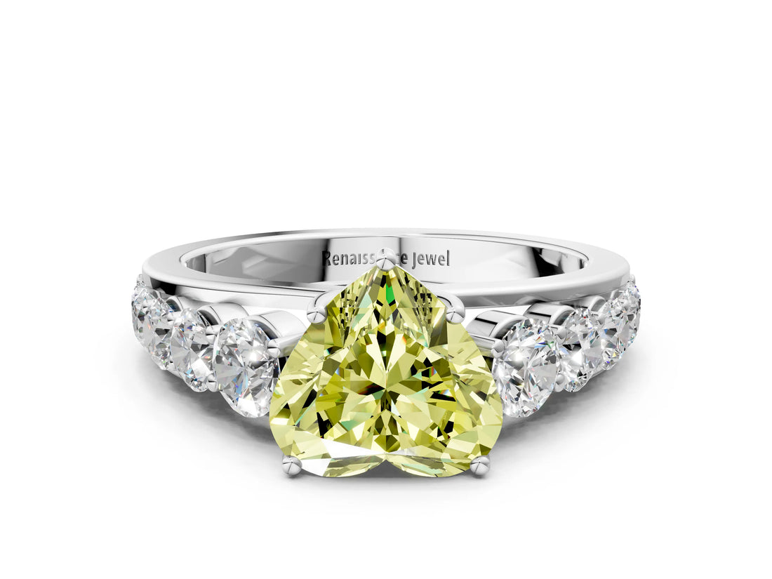 Platinum Fancy Yellow Heart Cut Brilliant Diamond Pavé Band with Six-Prong Setting_18