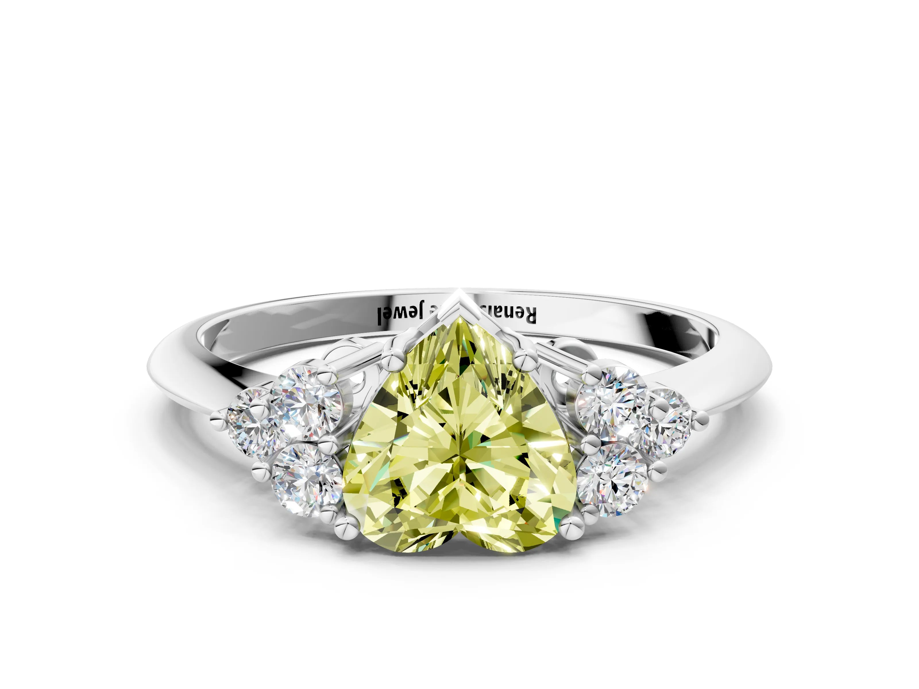 Platinum Fancy Yellow Heart Cut Cut Diamond Cluster Ring with Solitaire Band and Four-Prong Setting_24