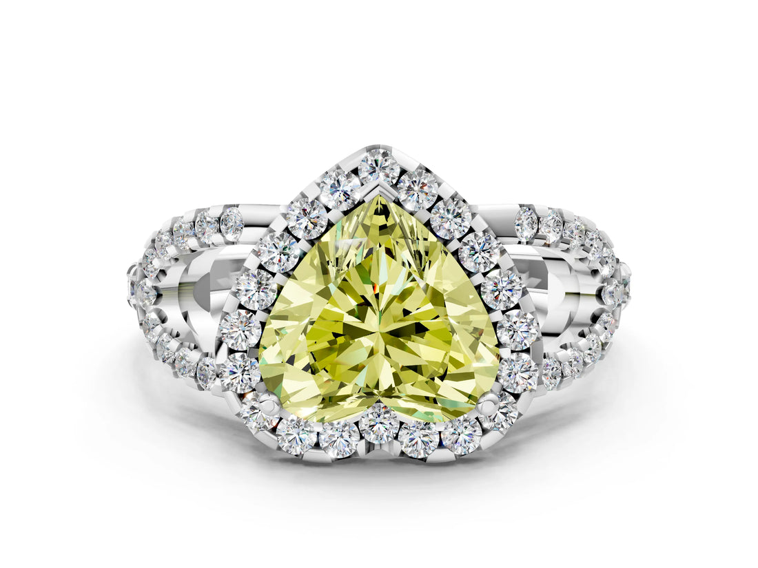 Platinum Fancy Yellow Heart Cut Cut Diamond Halo Engagement Ring with Open Split Pavé Band_6
