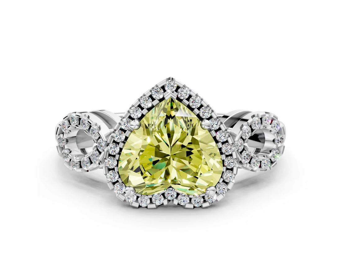 Platinum Fancy Yellow Heart Cut Cut Halo Diamond Infinity Band with Four-Prong Setting_12