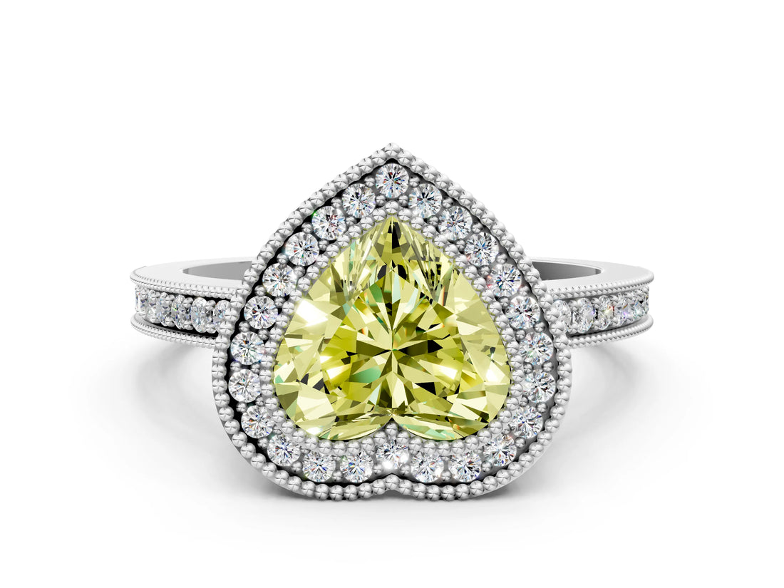 Platinum Fancy Yellow Heart Cut Cut Halo Pavé Diamond Ring_12