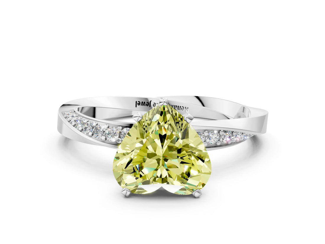 Platinum Fancy Yellow Heart Cut Diamond Engagement Ring with Side Stone Accents and Four-Prong Setting_12