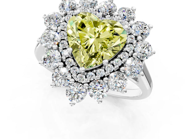 Platinum Heart-Shaped Floral Double Halo Engagement Ring Setting for Fancy Yellow Center