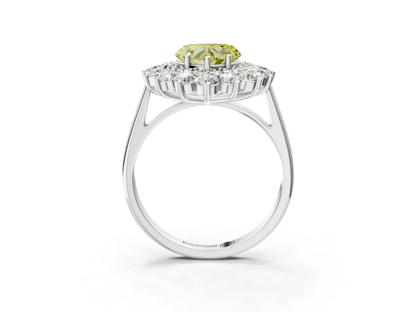 Platinum Heart-Shaped Floral Double Halo Engagement Ring Setting for Fancy Yellow Center