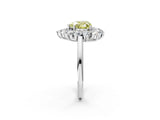 Platinum Fancy Yellow Heart Cut Diamond Floral Double Halo Engagement Ring with Prong Setting_32