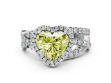 Platinum Fancy Yellow Heart Cut Diamond Halo Ring with Round Split Shank and Prong Setting