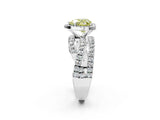 Platinum Fancy Yellow Heart Cut Diamond Halo Ring with Round Split Shank and Prong Setting_2