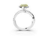 Platinum Fancy Yellow Heart Cut Diamond Halo Ring with Round Split Shank and Prong Setting_3