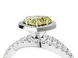 Platinum Fancy Yellow Heart Cut Diamond Halo Ring with Round Split Shank and Prong Setting_4