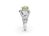 Platinum Fancy Yellow Heart Cut Diamond Halo Ring with Split Shank and Bezel Accents and Four-Prong Setting_8