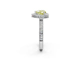 Platinum Fancy Yellow Heart Cut Diamond Milgrain Halo Engagement Ring with Round Pavé Band and Prong Setting_26