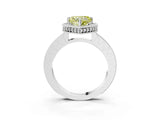 Platinum Fancy Yellow Heart Cut Diamond Milgrain Halo Engagement Ring with Round Pavé Band and Prong Setting_27