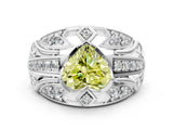 Platinum Fancy Yellow Heart Cut Diamond Pave Art Deco Split Shank Ring with Four-Prong Setting_6