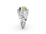 Platinum Fancy Yellow Heart Cut Diamond Pave Art Deco Split Shank Ring with Four-Prong Setting_8