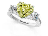 Platinum Fancy Yellow Heart Cut Diamond Three-Stone Engagement Ring with Prong Setting and Pavé Band_13