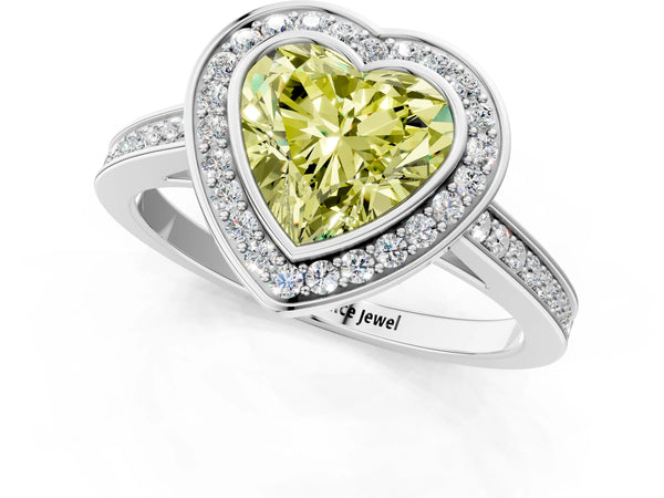 Platinum Fancy Yellow Heart Cut Halo Bezel Diamond Pave Band Ring