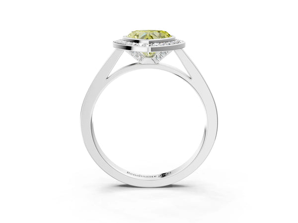 Platinum Fancy Yellow Heart Cut Halo Bezel Diamond Pave Band Ring
