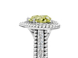 Platinum Fancy Yellow Heart Cut Halo Diamond Ring with Beaded Split Shank and Four-Prong Setting_11