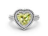 Platinum Fancy Yellow Heart Cut Halo Diamond Ring with Beaded Split Shank and Four-Prong Setting_6