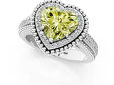 Platinum Fancy Yellow Heart Cut Halo Diamond Ring with Beaded Split Shank and Four-Prong Setting_7