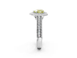 Platinum Fancy Yellow Heart Cut Halo Diamond Ring with Beaded Split Shank and Four-Prong Setting_8