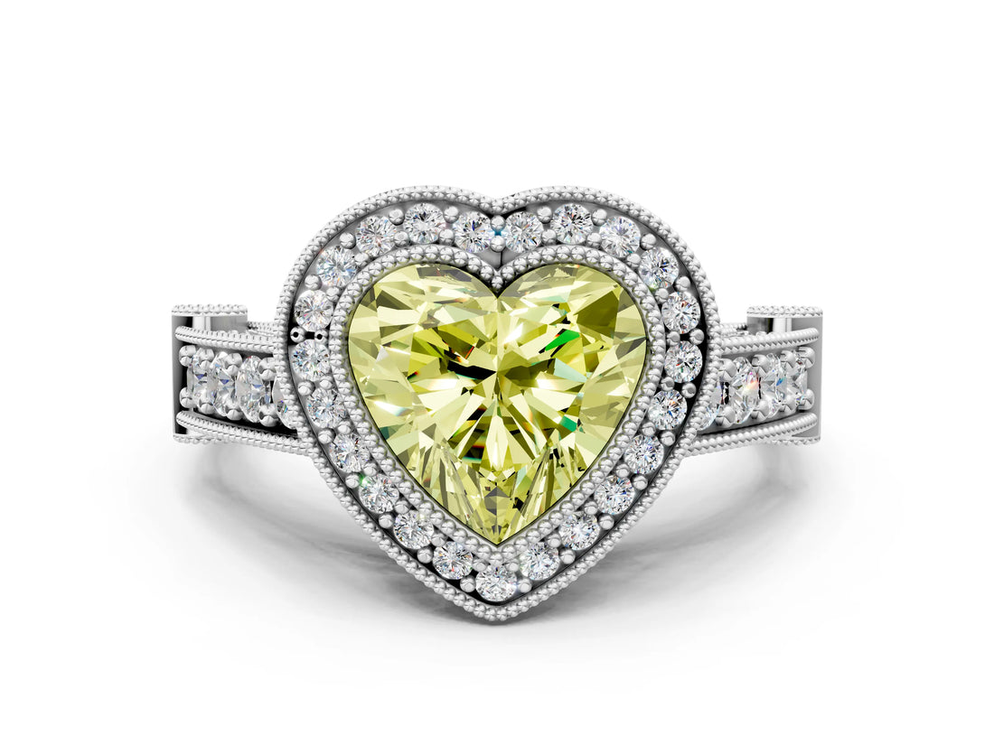 Platinum Fancy Yellow Heart Cut Halo Diamond Split Shank Pave Ring_36