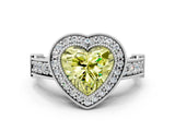 Platinum Fancy Yellow Heart Cut Halo Diamond Split Shank Pave Ring_36
